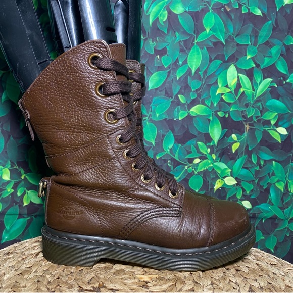 Dr martens aimilie brown leather fold lace boots aimilita - Picture 1 of 13